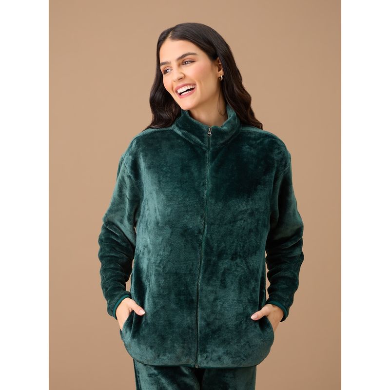 Nykd By Nykaa Luxe Fur Zipper Jacket - NYS120 - Green (M)
