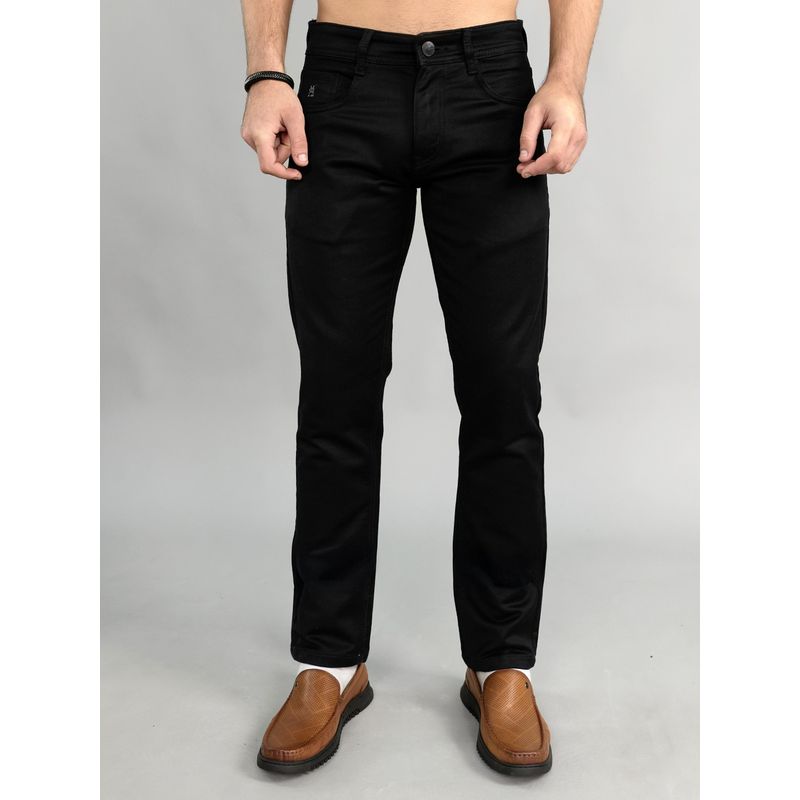 Monte Carlo Men Black Cotton Blend Solid Straight Jeans (30)