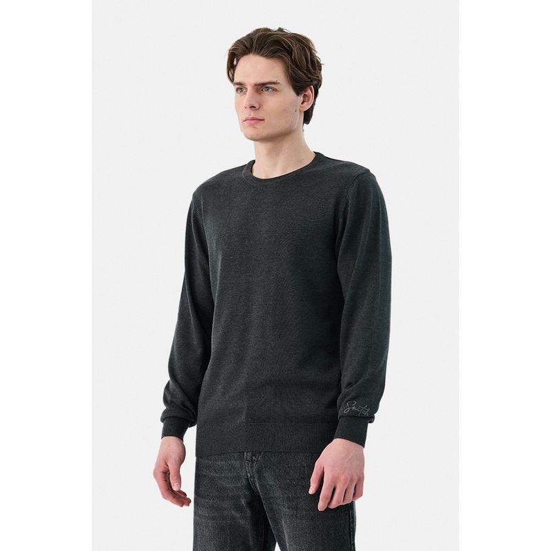 Snitch Men Charcoal Cotton Blend Solid Sweater (XS)