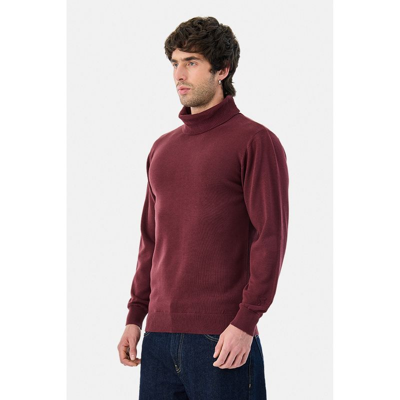 Snitch Men Burgundy Cotton Solid Sweater (XS)