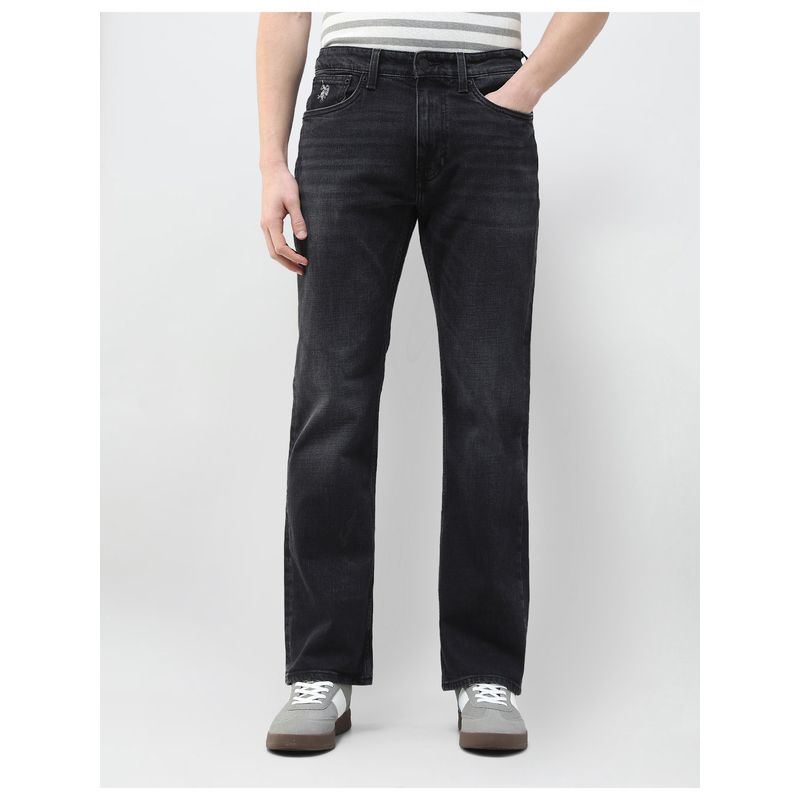 U.S. Polo Assn. Denim Co. Men Black Cotton Solid Boot Cut Jeans (36)