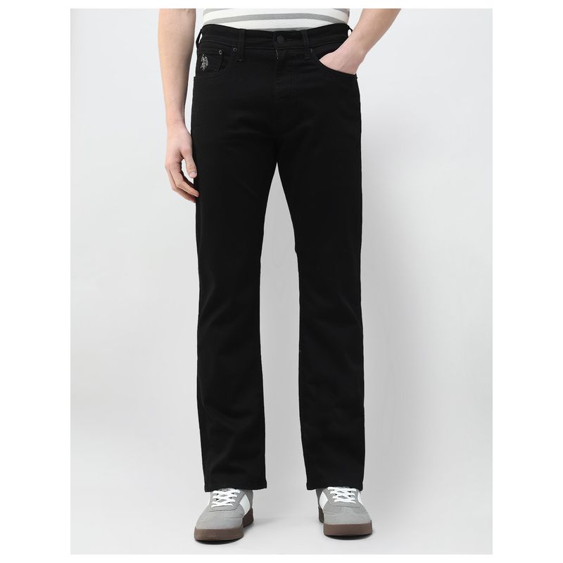 U.S. Polo Assn. Denim Co. Men Black Cotton Solid Boot Cut Jeans (30)