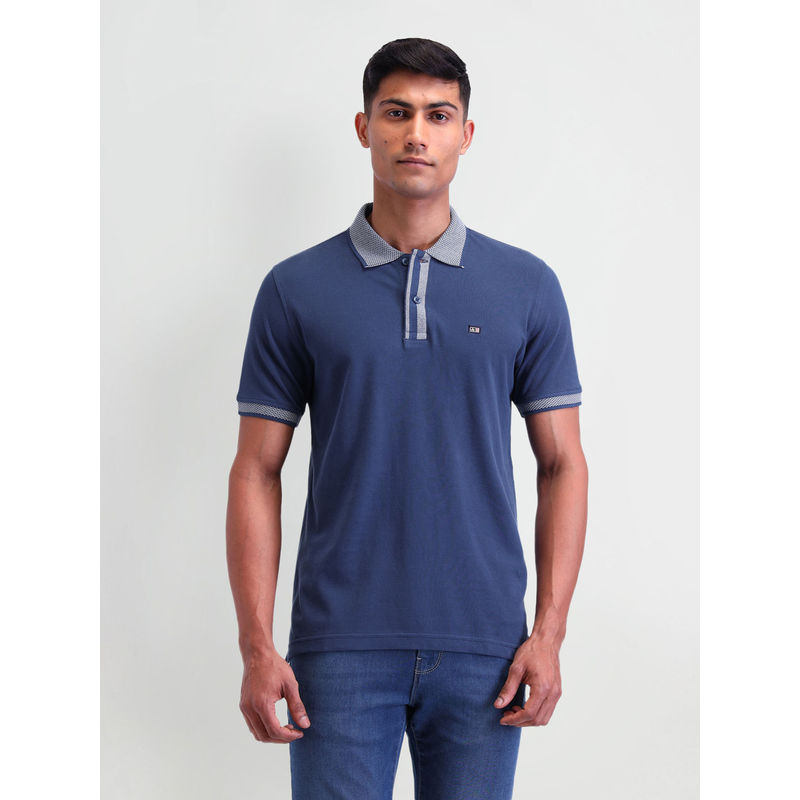 Arrow Sports Men Solid Navy Blue Half Sleeves Collar Neck Polo T-Shirt (M)