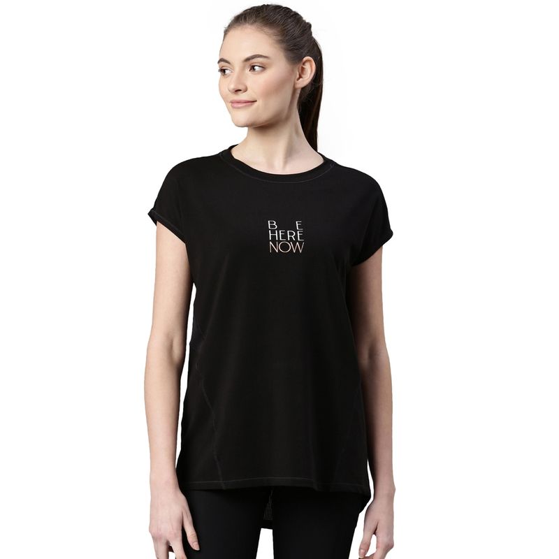 Enamor Womens A305-Cotton Spandex With Antimicrobial Finish Active Stay Fresh T-Shirt-Jet Black (L)