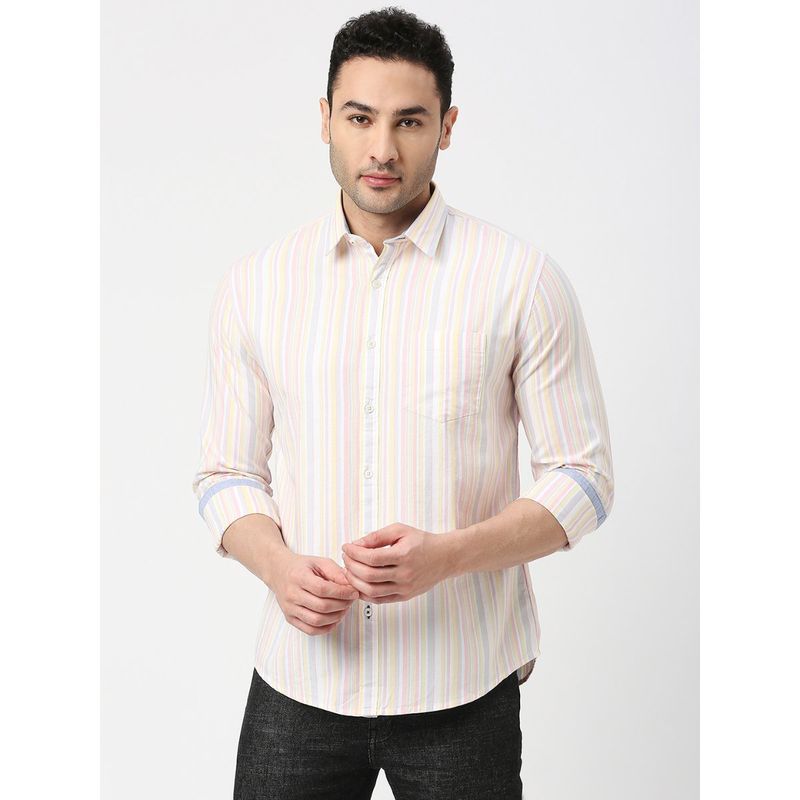 Dragon Hill Full Sleeves Pastel Multi-Coloured Oxford Striped Shirt With Pocket (L)