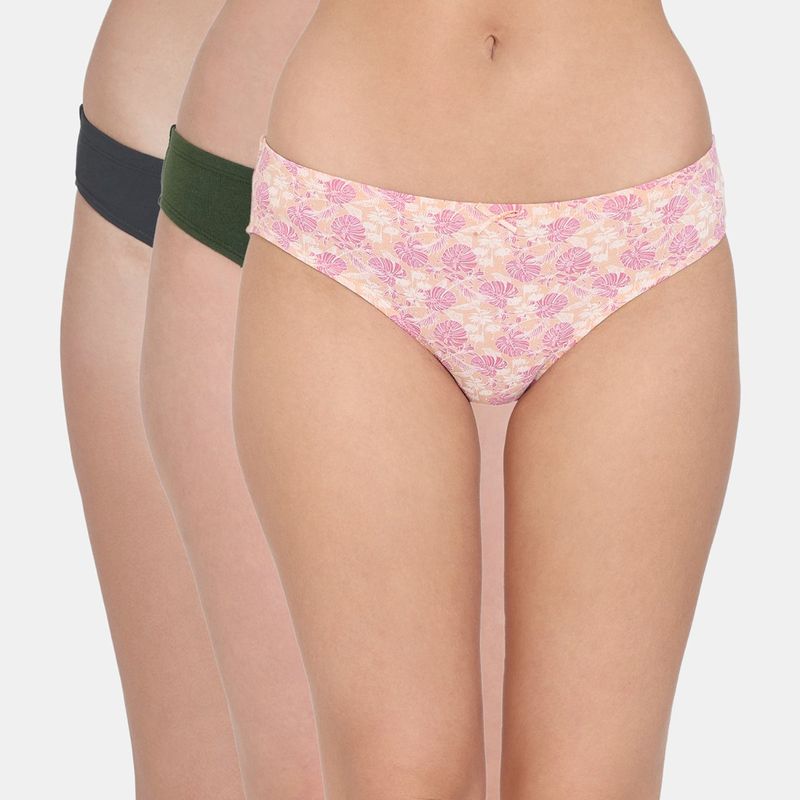 Zivame Anti-Microbial Low Rise Full Coverage Bikini Panty - Assorted (Pack of 3) (M)