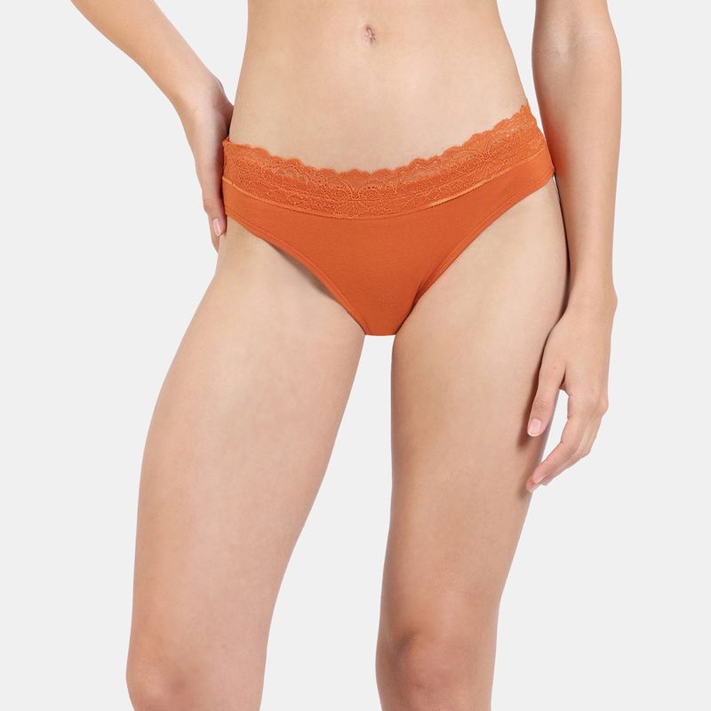 Zivame Low Rise Full Coverage Bikini Panty - Orange Flame (M)