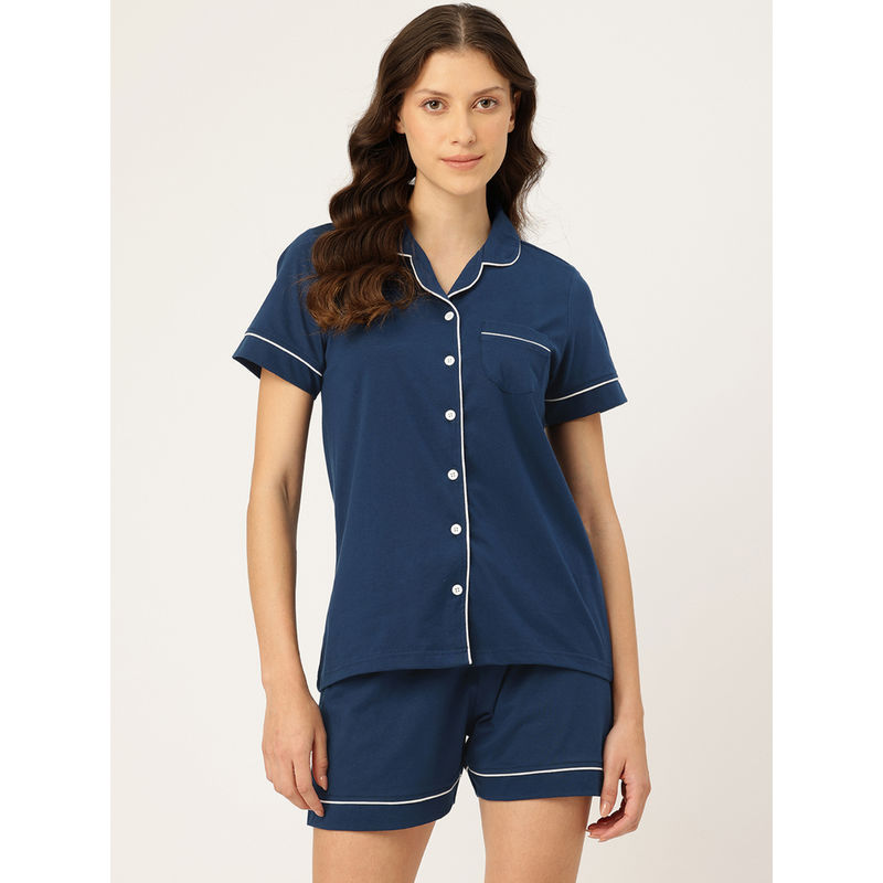 Nite Flite Women Blue Picasso Shirt with Shorts (Set of 2) (M)