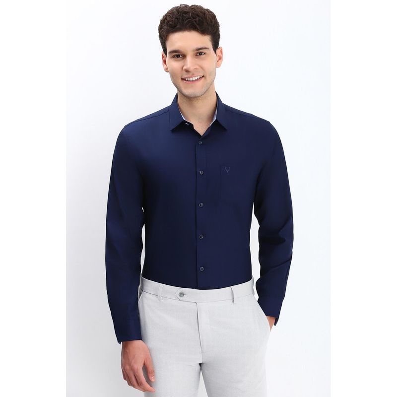 Allen Solly Men Navy Blue Slim Fit Solid Full Sleeves Formal Shirt (40)