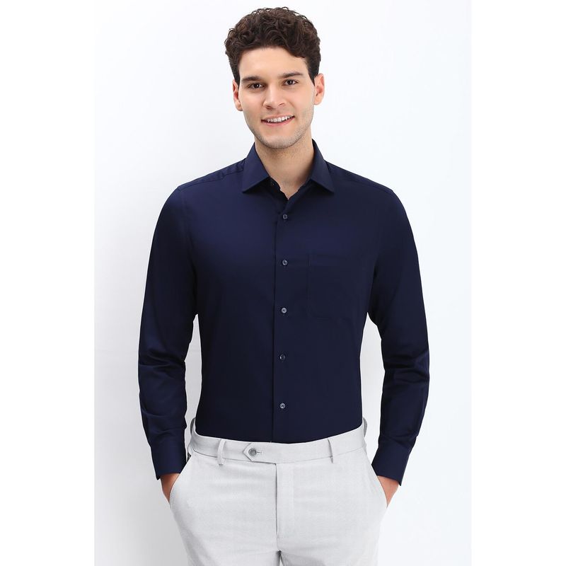 Allen Solly Men Navy Blue Regular Fit Solid Full Sleeves Formal Shirt (38)