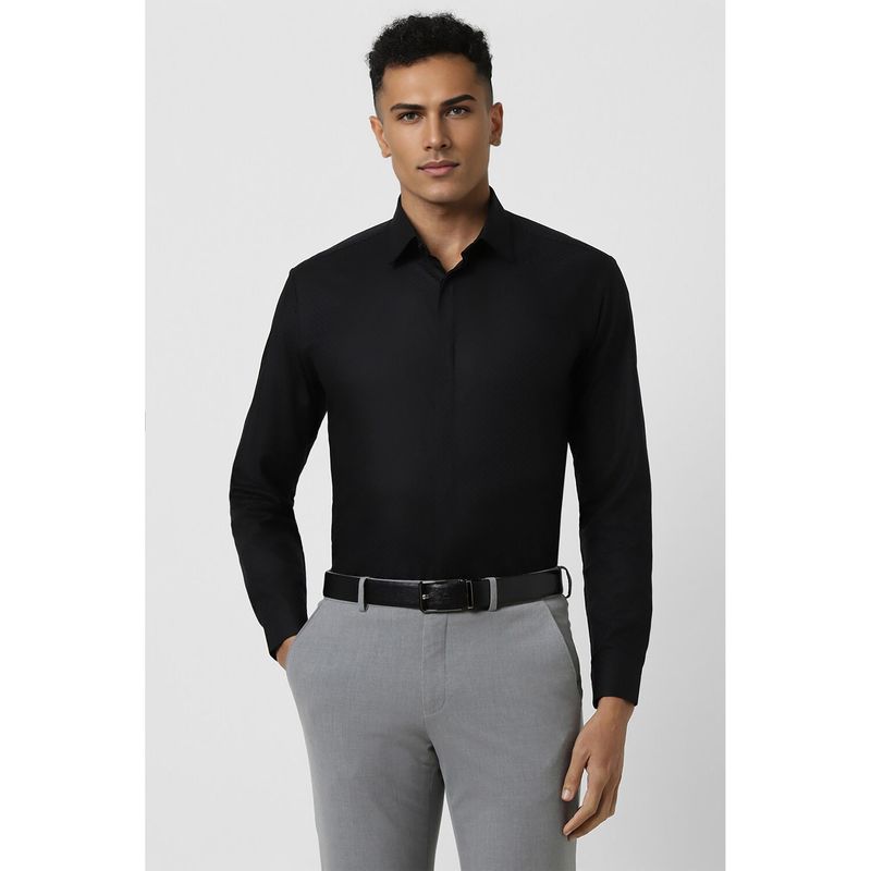 Van Heusen Men Black Slim Fit Print Full Sleeves Party Shirt (42)