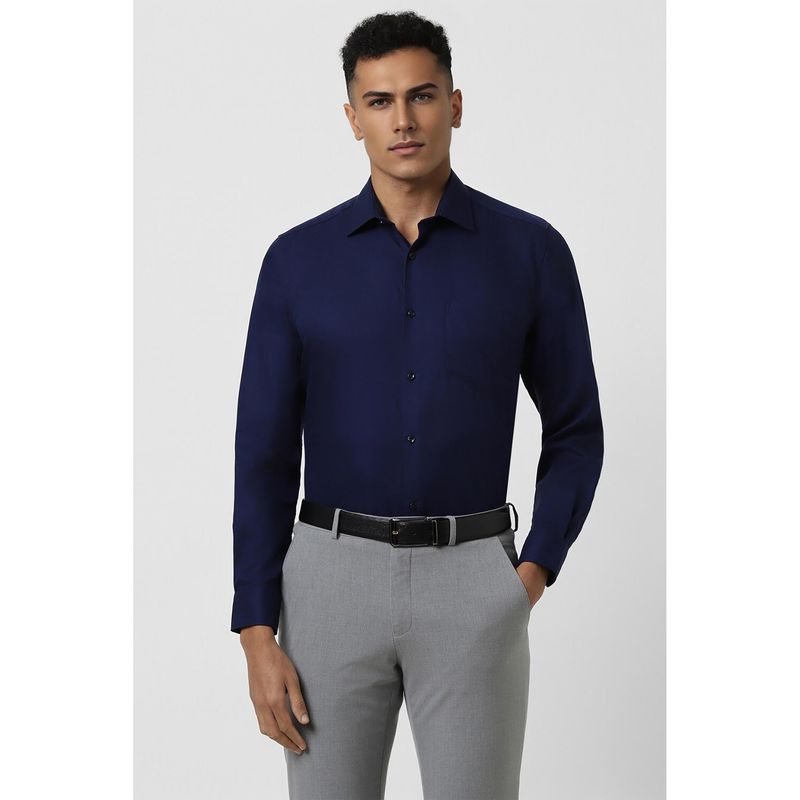 Van Heusen Men Navy Blue Regular Fit Textured Full Sleeves Wedding Shirt (39)