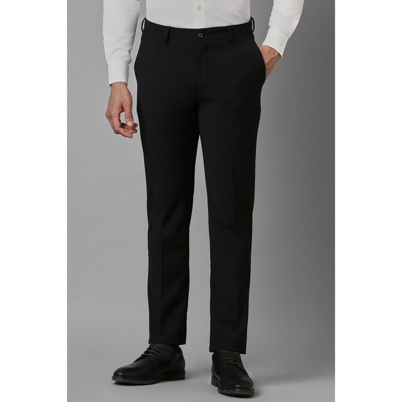 Louis Philippe Men Black Slim Fit Solid Flat Front Formal Trousers (28)