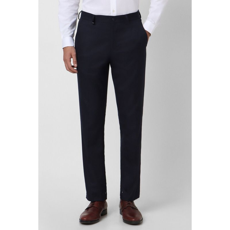 Van Heusen Men Navy Solid Slim Fit Trousers (36)