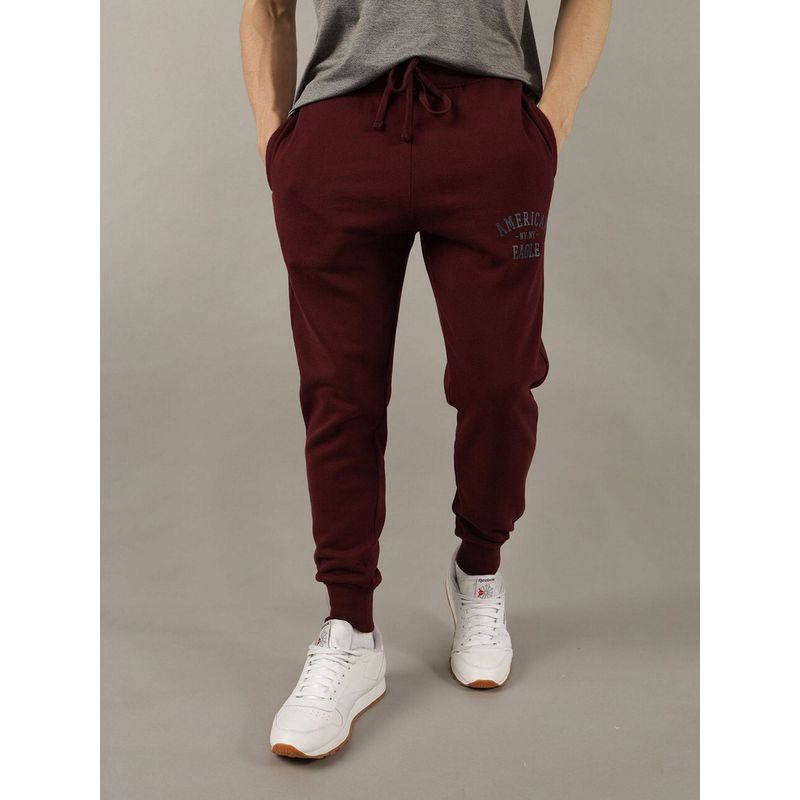 American Eagle Men Burgundy Cotton Joggers (S)