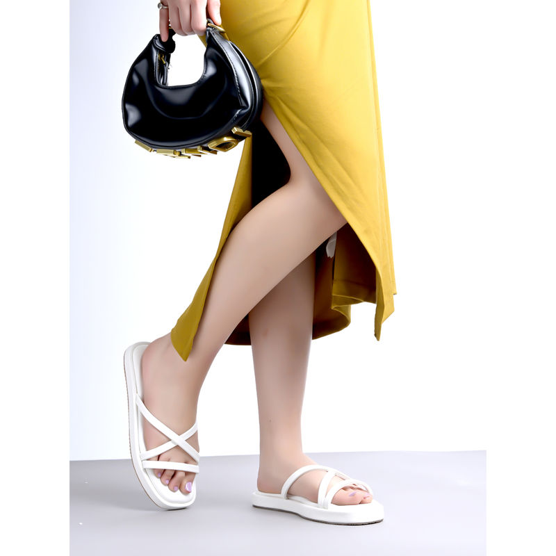 Shoetopia Cross Strap White Sandals for Women (EURO 40)