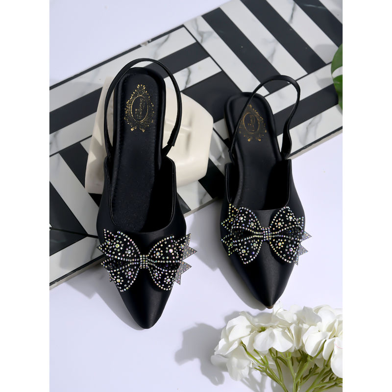 Shoetopia Women Embellished Bow Detailed Black Sandal Heels (EURO 38)