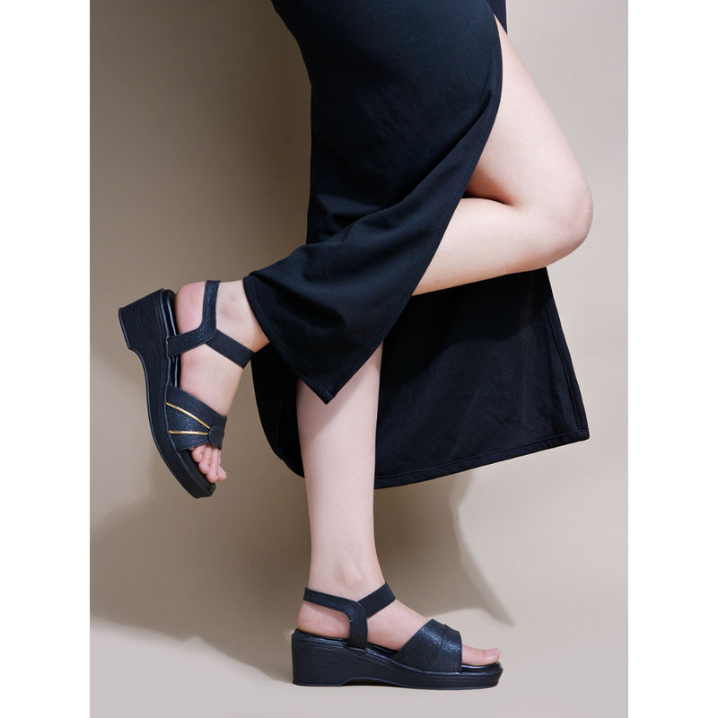 Shoetopia Elegant Black Block Sandals for Women (EURO 39)