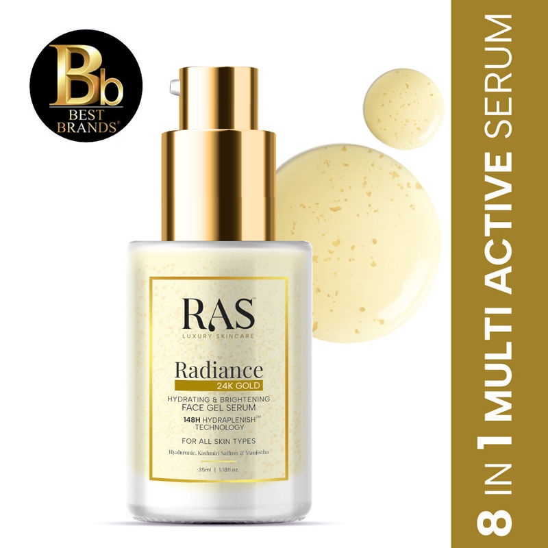 Ras Luxury Oils 24K Gold Radiance Hydrating & Brightening 8 In1 Face Gel Serum With 148Hr Hydration