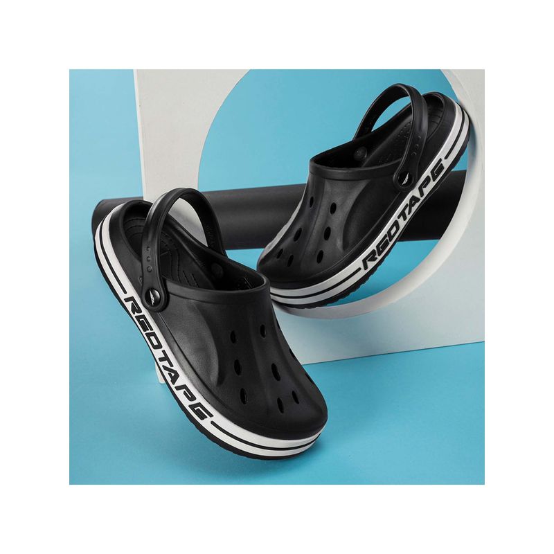 Red Tape Men Solid Black Sliders Clogs (UK 11)