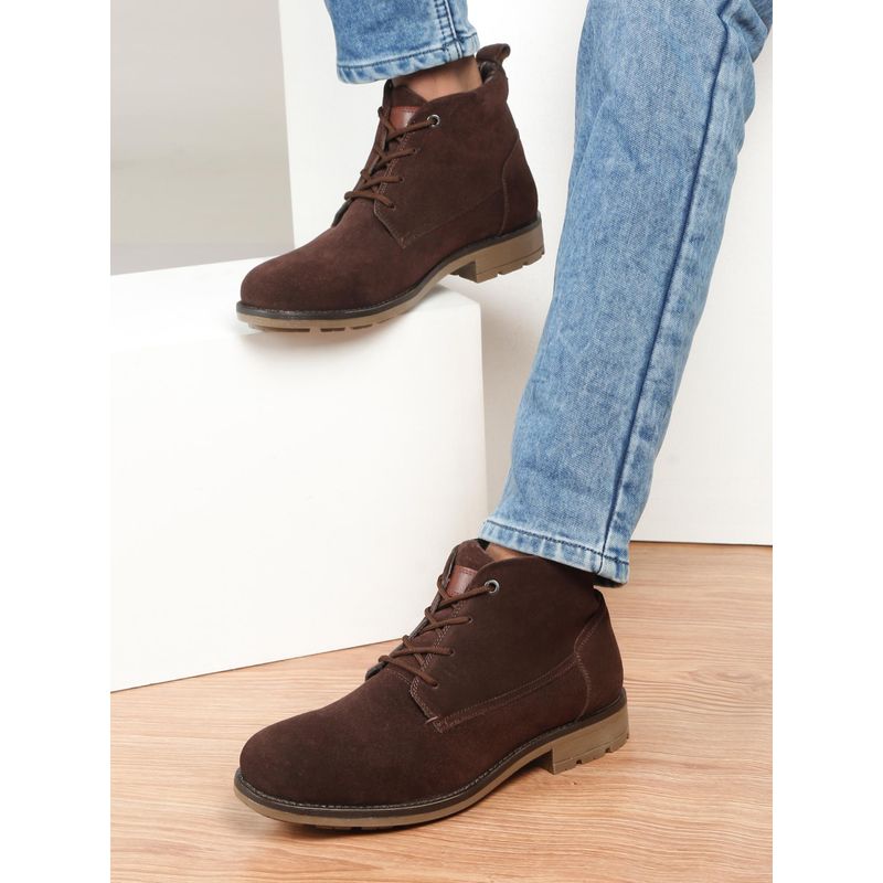 Teakwood Mens Brown Suede Leather Lace-up Causal Boots (EURO 40)