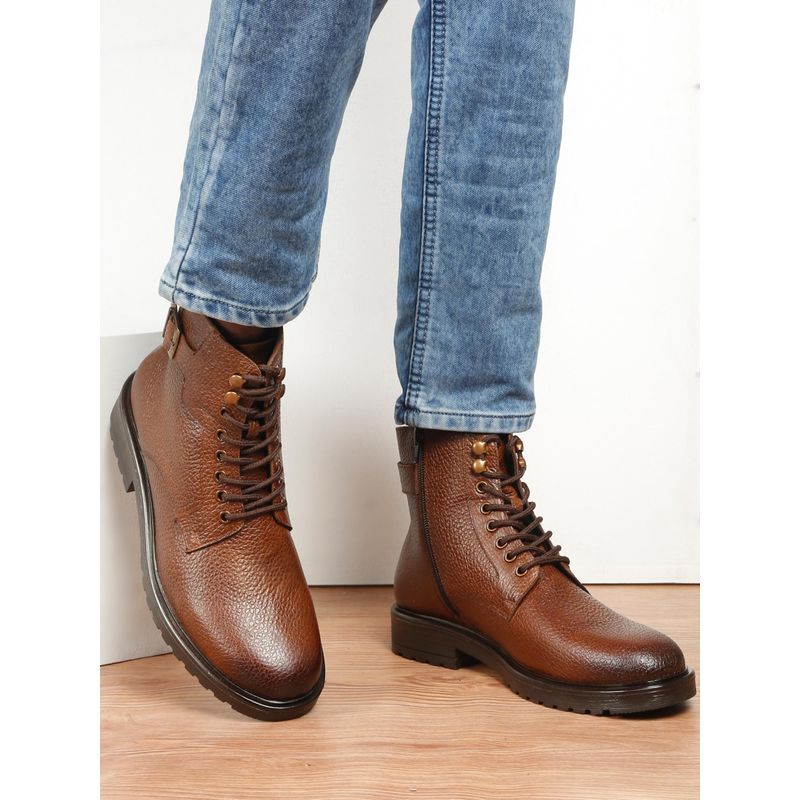 Teakwood Mens Tan Leather Lace-Up Ankle Causal Boots (EURO 40)