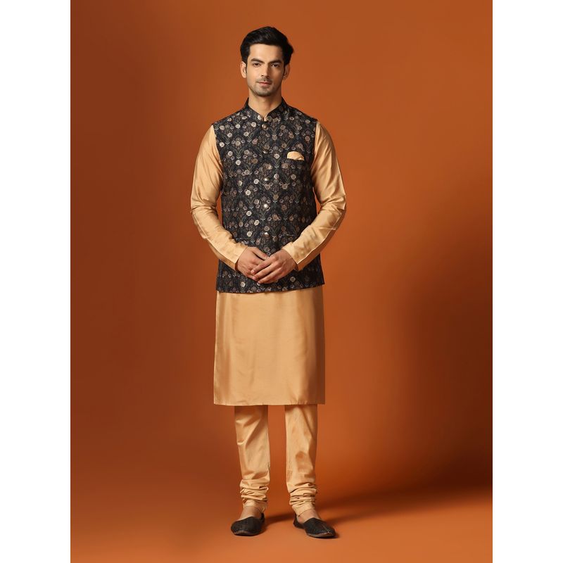 KISAH Men Black Kurta Jacket Churidar (Set of 3) (38)