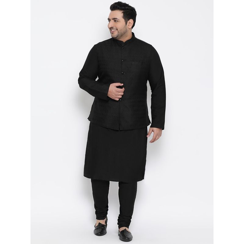 KISAH PLUS Men Black Kurta Jacket Churidar (Set of 3) (46)
