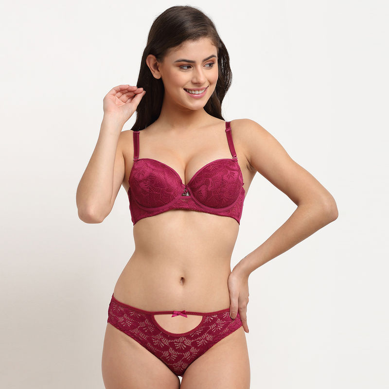 Makclan Fore Front Bombshell Lace Lingerie Set - Maroon (38C)