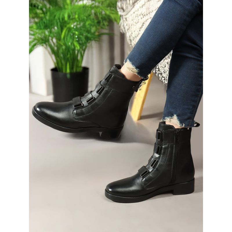 Carlton London Black Solid Mid Top Women Casual Boots (EURO 39)