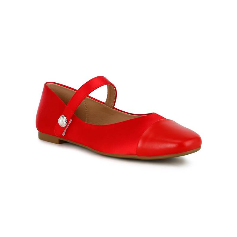 London Rag Square Toe Cap Satin Mary Jane Red Ballerina (UK 3)