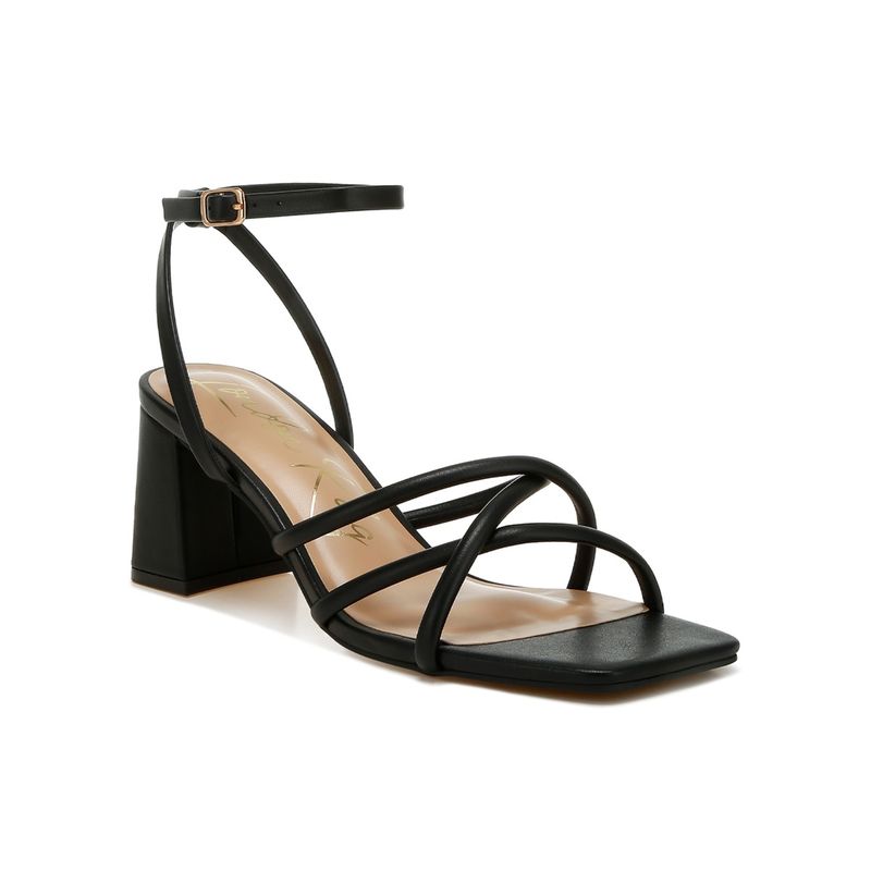 London Rag Low Block Heel Strappy Black Sandal Heels (UK 4)