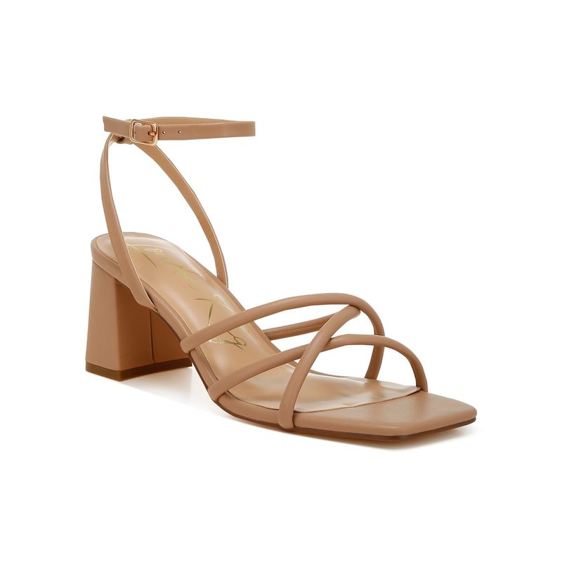 London Rag Low Block Heel Strappy Brown Sandal Heels (UK 4)