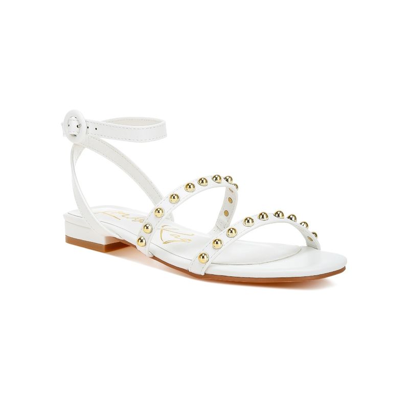 London Rag Studded Ankle Strap Flat White Sandals (UK 4)