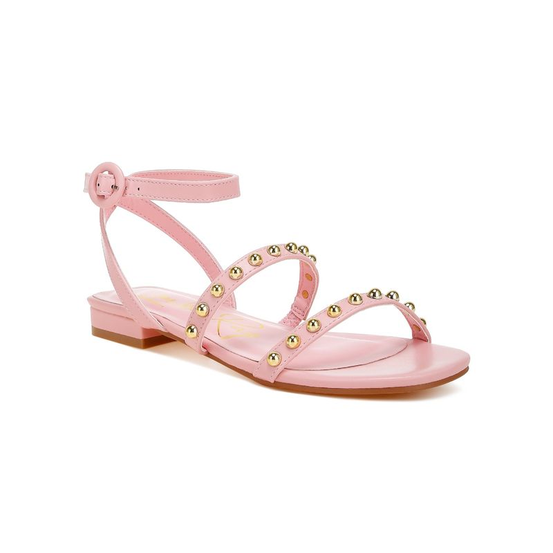 London Rag Studded Ankle Strap Flat Pink Sandals (UK 3)