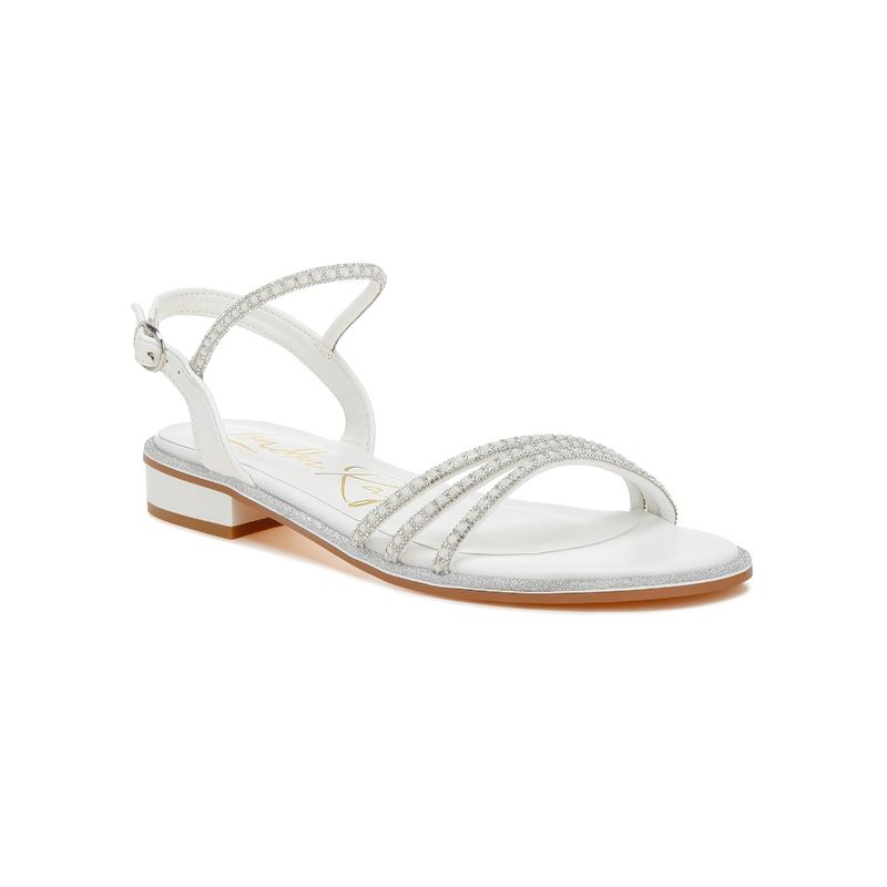 London Rag Rhinestone Pearl Detail Flat White Sandals (UK 6)