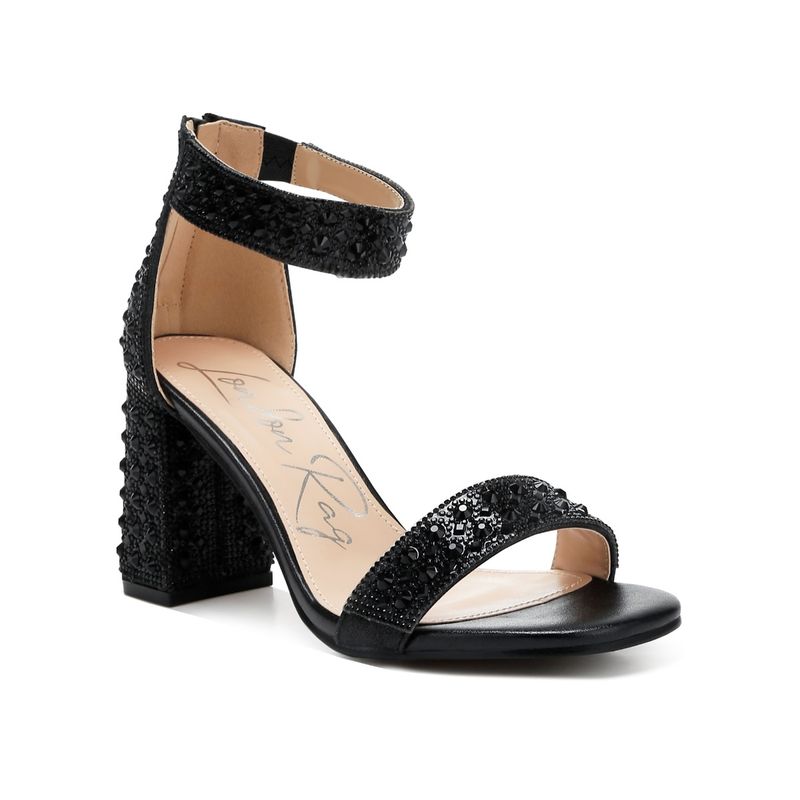 London Rag Rhinestones and Sequins Block Black Sandal Heels (UK 6)