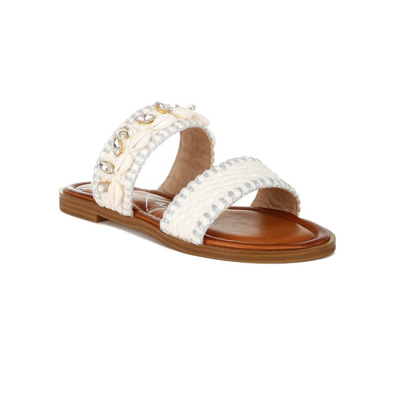 London Rag Shell and Diamante Slip On White Flats (UK 4)