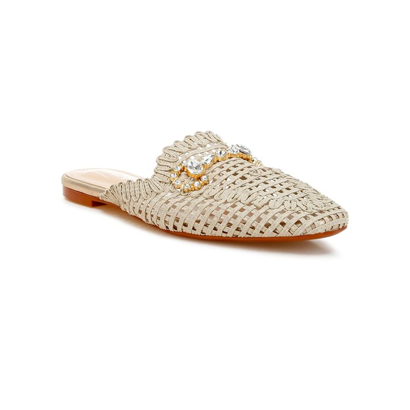 London Rag Metallic Woven Diamante Beige Mules (UK 3)