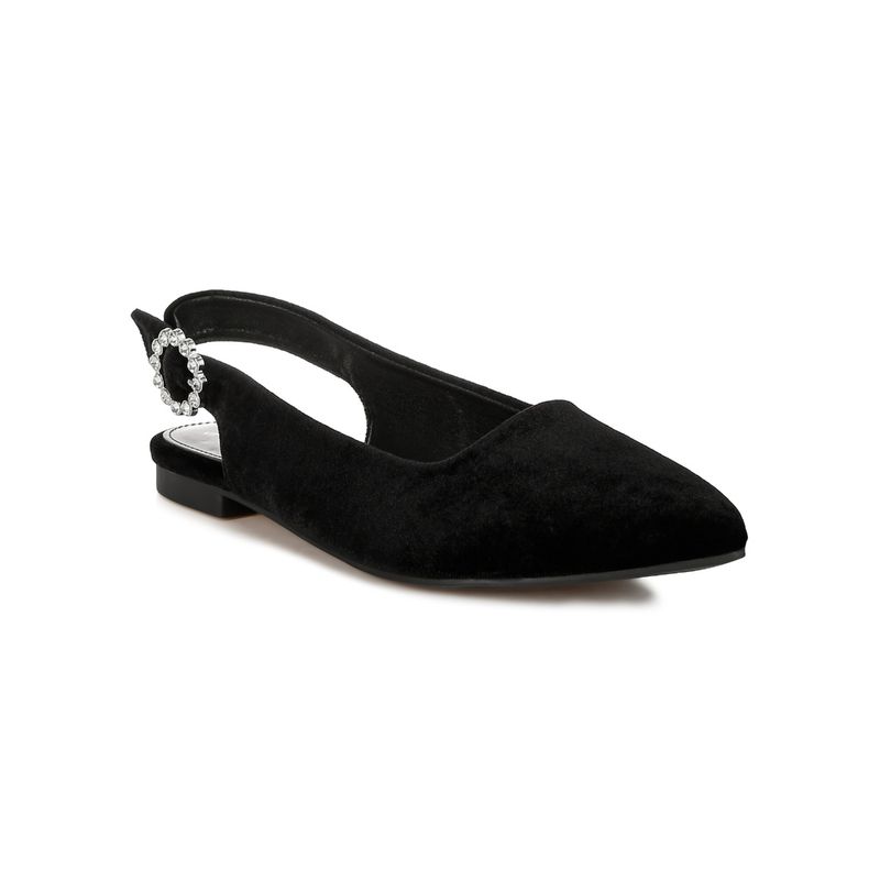 London Rag Velvet Slingback Flat Black Mule Heels (UK 4)