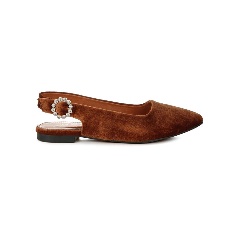 London Rag Velvet Slingback Flat Brown Mule Heels (UK 3)