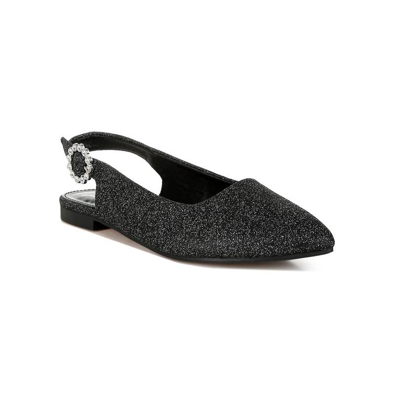 London Rag Glitter Slingback Flat Black Mule Heels (UK 3)