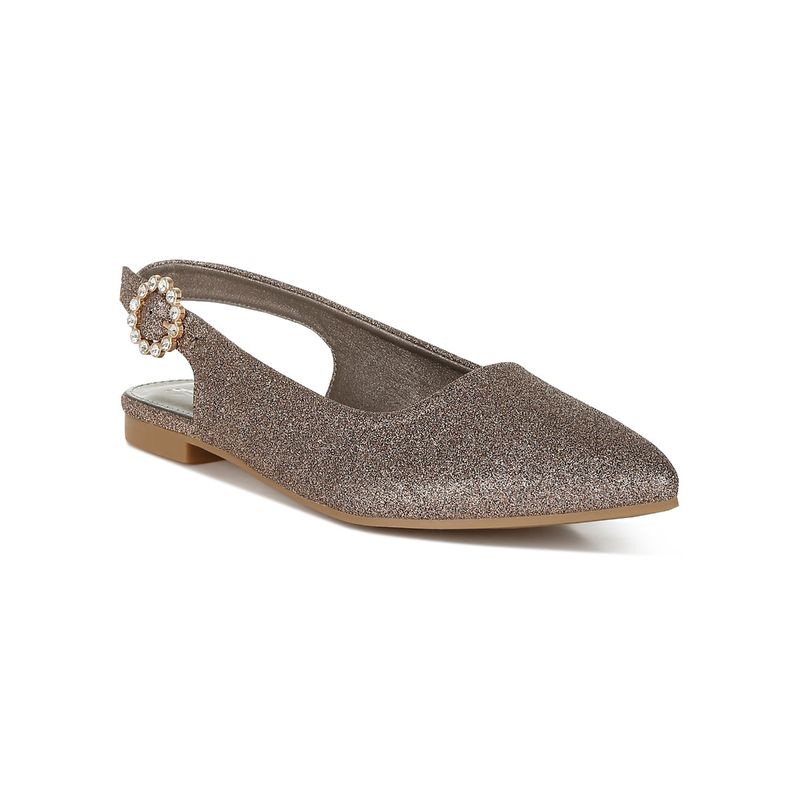 London Rag Glitter Slingback Flat Brown Mule Heels (UK 4)
