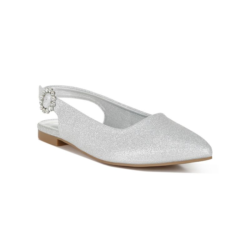 London Rag Glitter Slingback Flat Silver Mule Heels (UK 3)