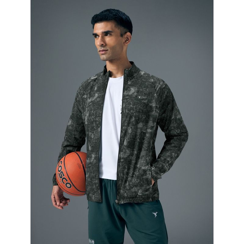 Technosport Black Men Printed Slim Fit Mock Neck Sports Jacket with Ts Flexi (XL)