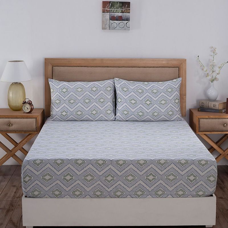 Maspar Hues Global Atelier Demon Dash 210 TC Cotton Blue Bed Sheet With 1 Pillow Cover (SINGLE)