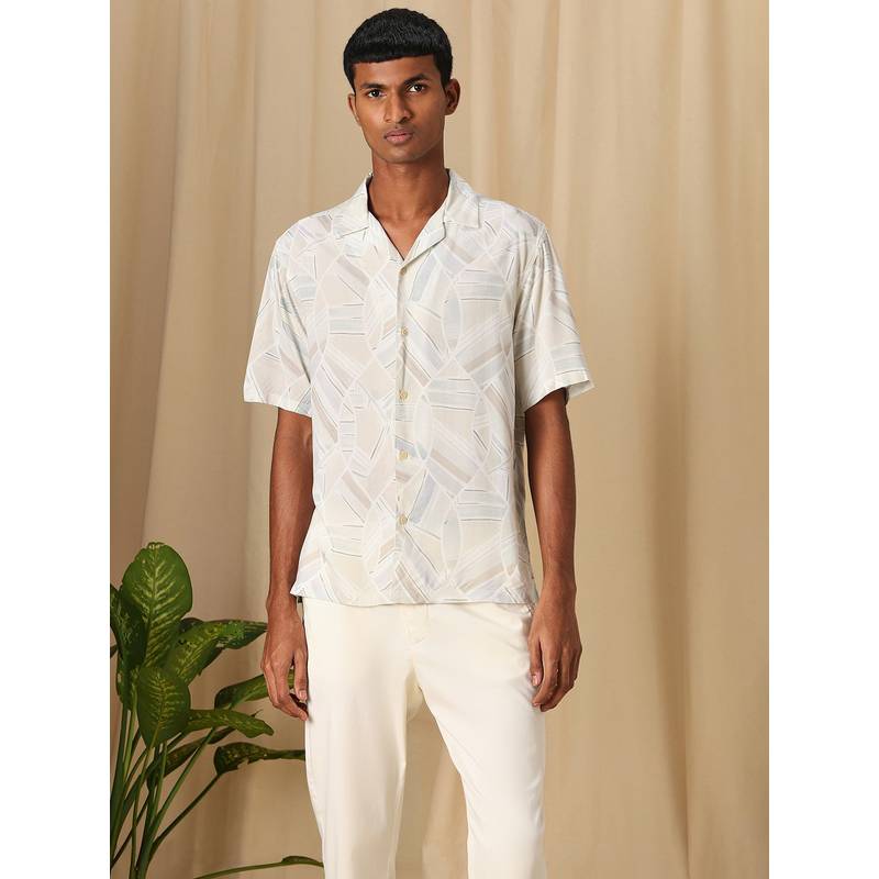 Buy Mufti Men Grey Printed Loose Fit Shirt Online