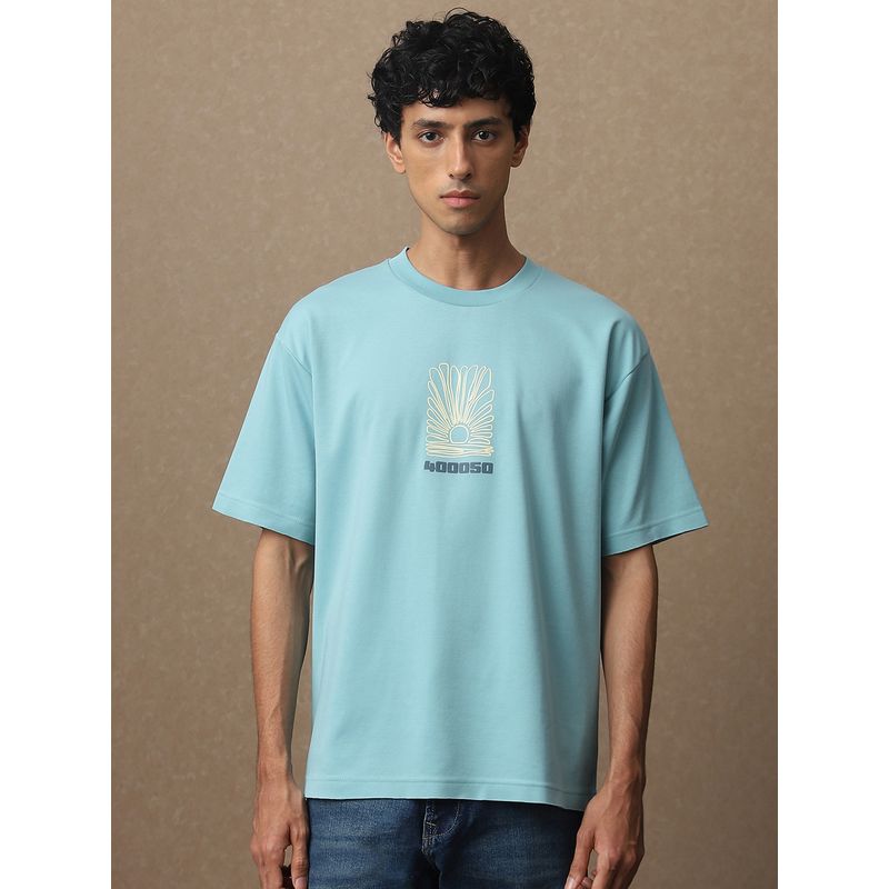 Mufti Men Teal Graphic Loose Fit T-Shirt (M)