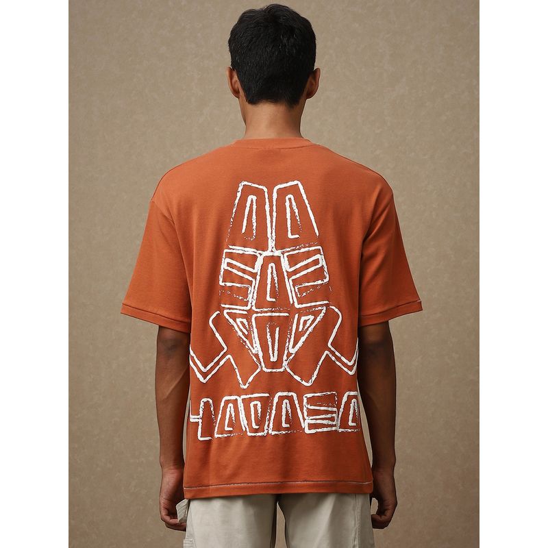 Mufti Men Khaki Graphic Loose Fit T-Shirt (L)