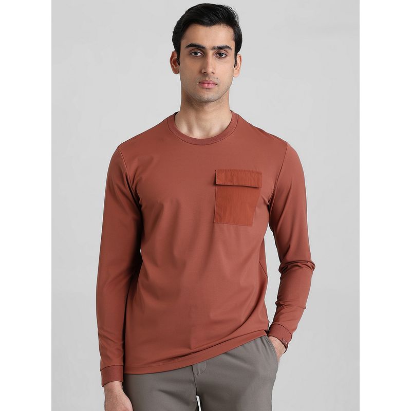 Mufti Men Brown Solid Slim Fit T-Shirt (2XL)